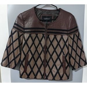 Boutique Women's Jacket Genuine Shiny Soft Lambskin Leather Black Brown Grid